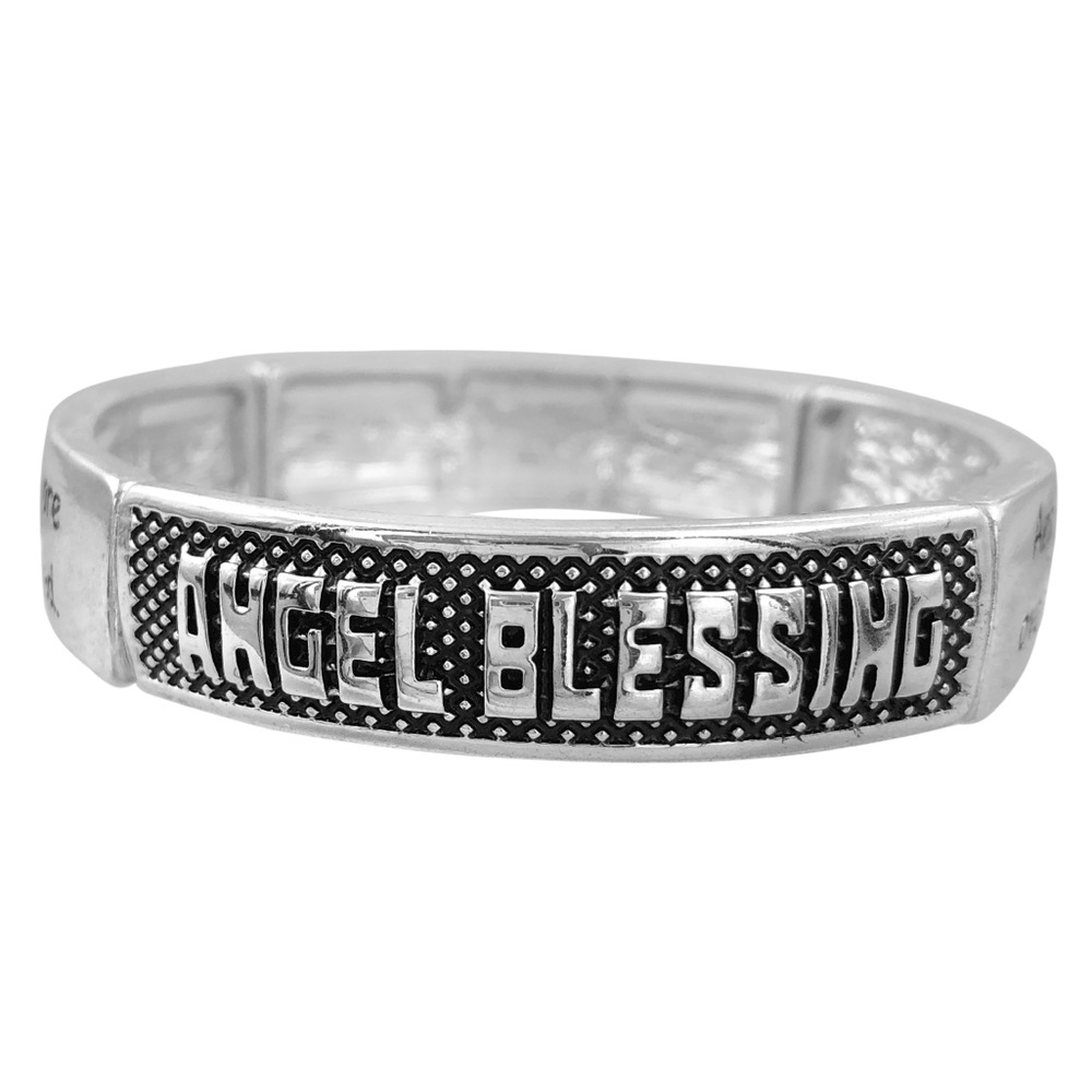 Angel Blessing Silver Inspirational Gift Stretch Bracelet